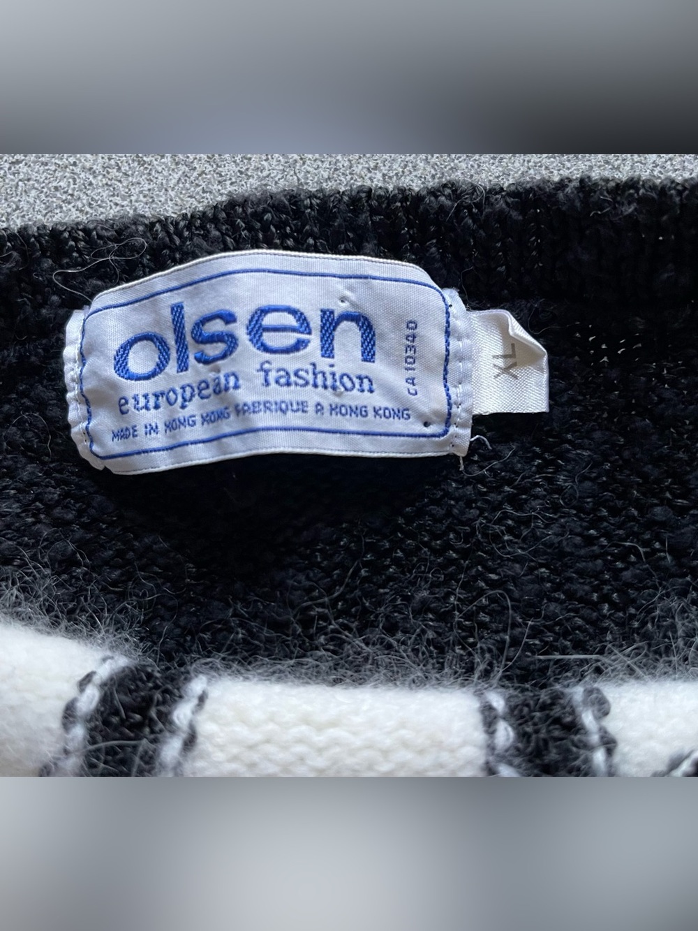 Vintage Olsen Black and White Angora Patterned Sweater Size XL - Picture 6 of 11
